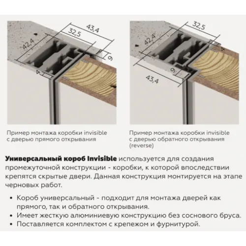 Дверь IN9 Invisible 600х2000 58мм под покраску (скрытый короб) АЛЮМ. КРОМКА ХРОМ с 4-х СТОРОН (REVERSE)